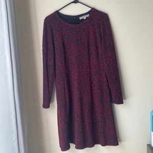 LOFT Red and Black Floral Long Sleeve Dress (12P)